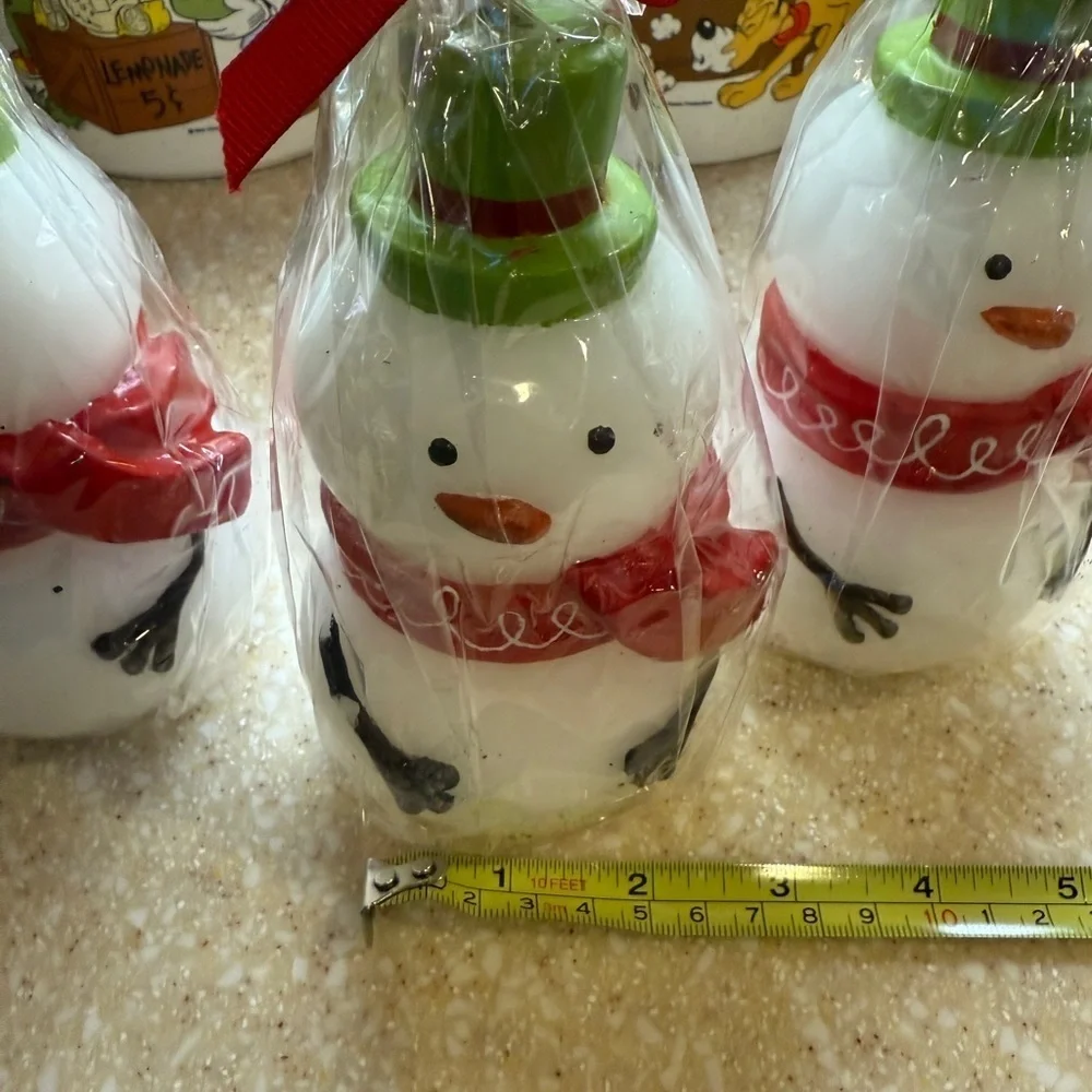 Vintage 2008 Festive Figural Snowman Candles Target Set of 3 Green Hat 6 inches